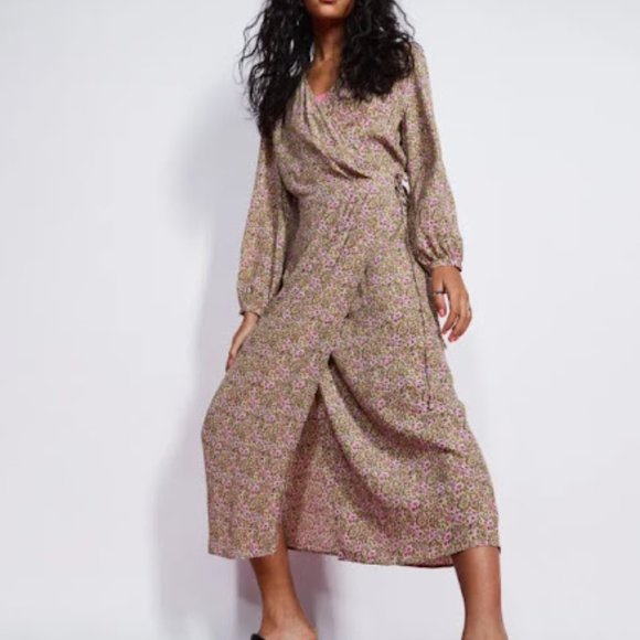 H&M Spring floral Wrap-front Dress xs - Picture 2 of 6
